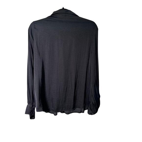 Naked Zebra Women's Black Long Sleeve V-Neck Silky Button Up Shirt Blouse Size L - Picture 2 of 5